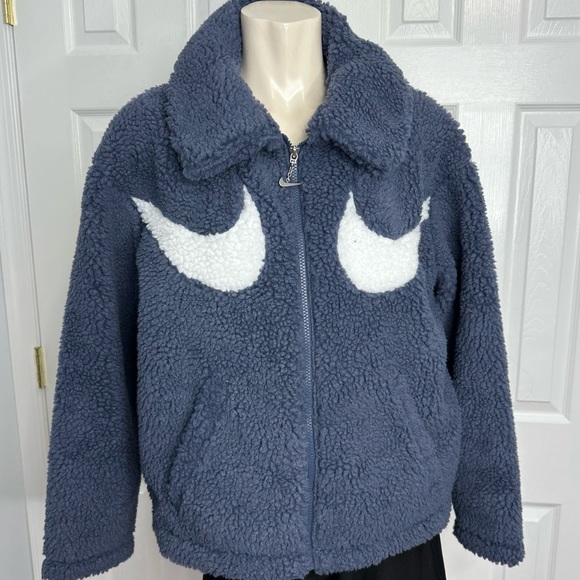 NIKE SHERPA double swoosh fleece JACKET SPORTY athletic blue white Small Nike S - Picture 11 of 11